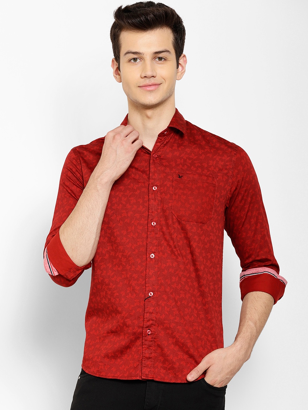 

cape canary Men Red Floral Opaque Printed Casual Shirt