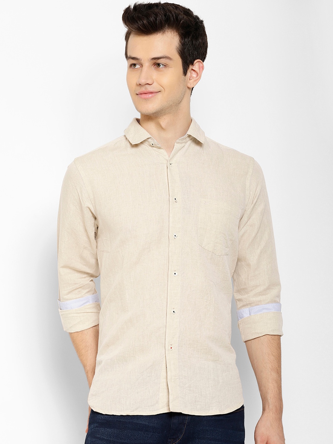 

cape canary Men Beige Opaque Casual Shirt