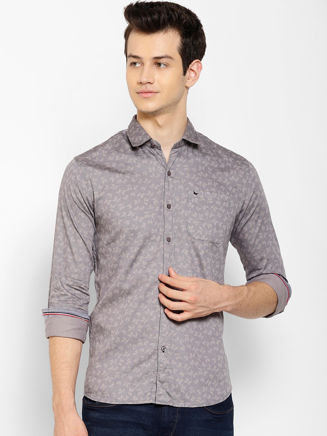 

cape canary Men Grey Floral Opaque Printed Casual Shirt