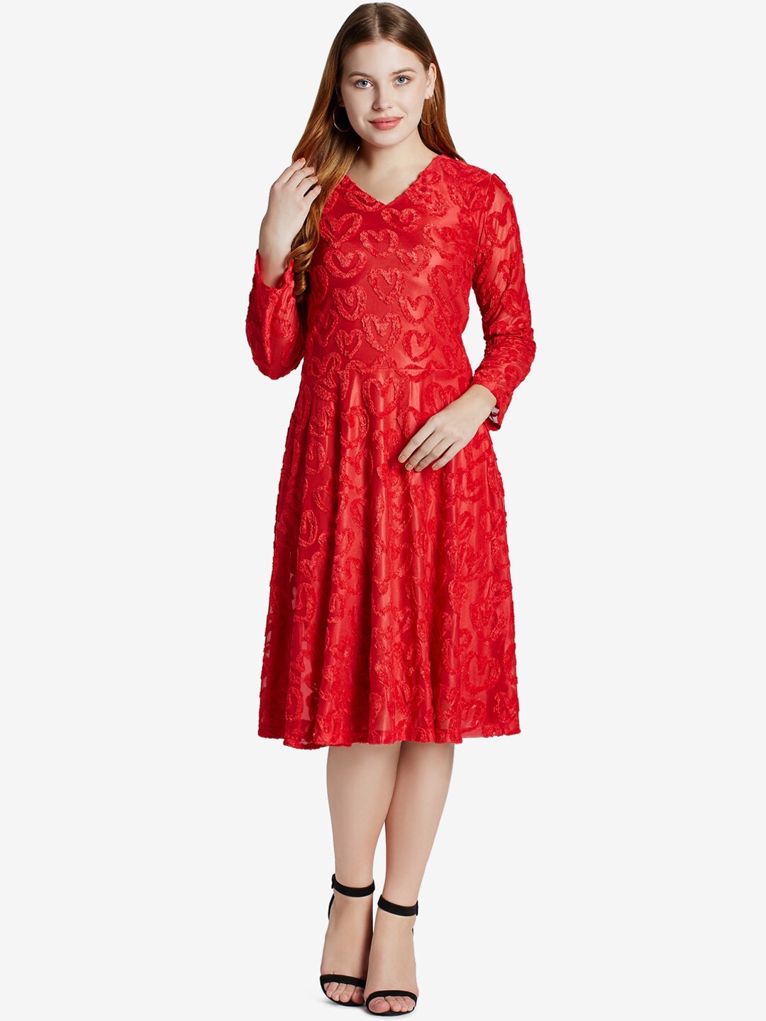 

Emmyrobe Red Heart Self Design Dress
