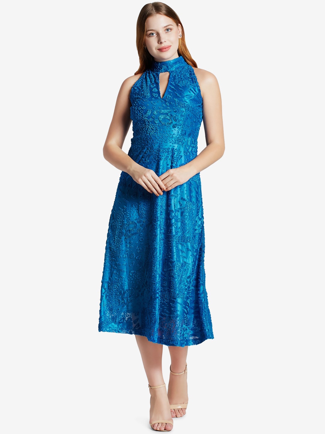 

Emmyrobe Blue Keyhole Neck Midi Dress