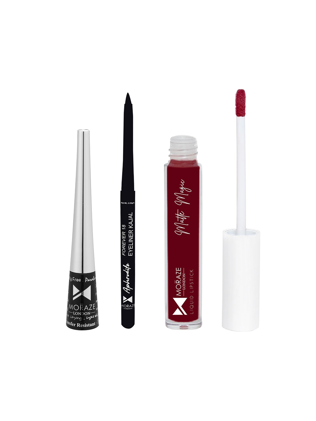 

Moraze Set Of 3 Liquid Lipstick Kajal & Eyeliner, Multi