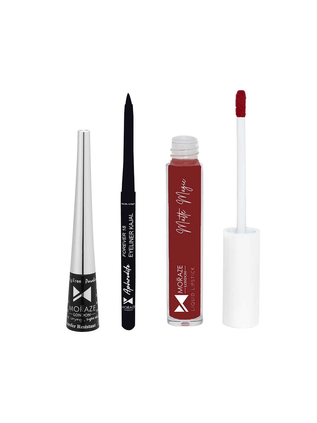 

Moraze Set Of 3 Liquid Lipstick Kajal & Eyeliner, Multi