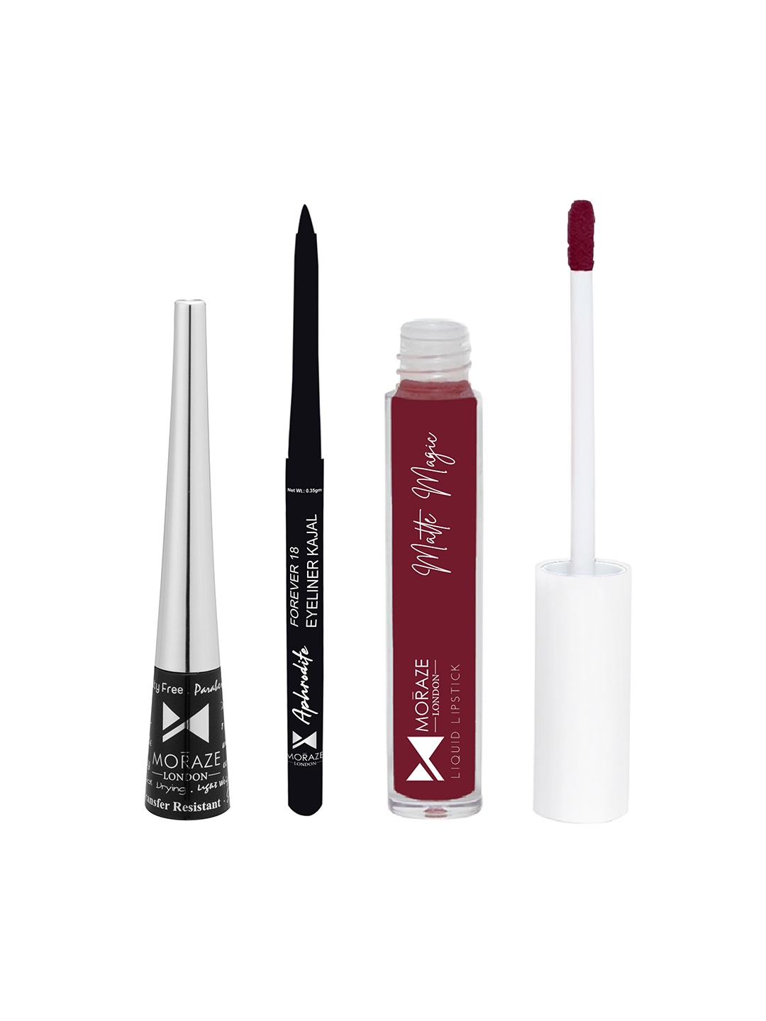 

Moraze Set Of 3 Liquid Lipstick Kajal & Eyeliner, Multi