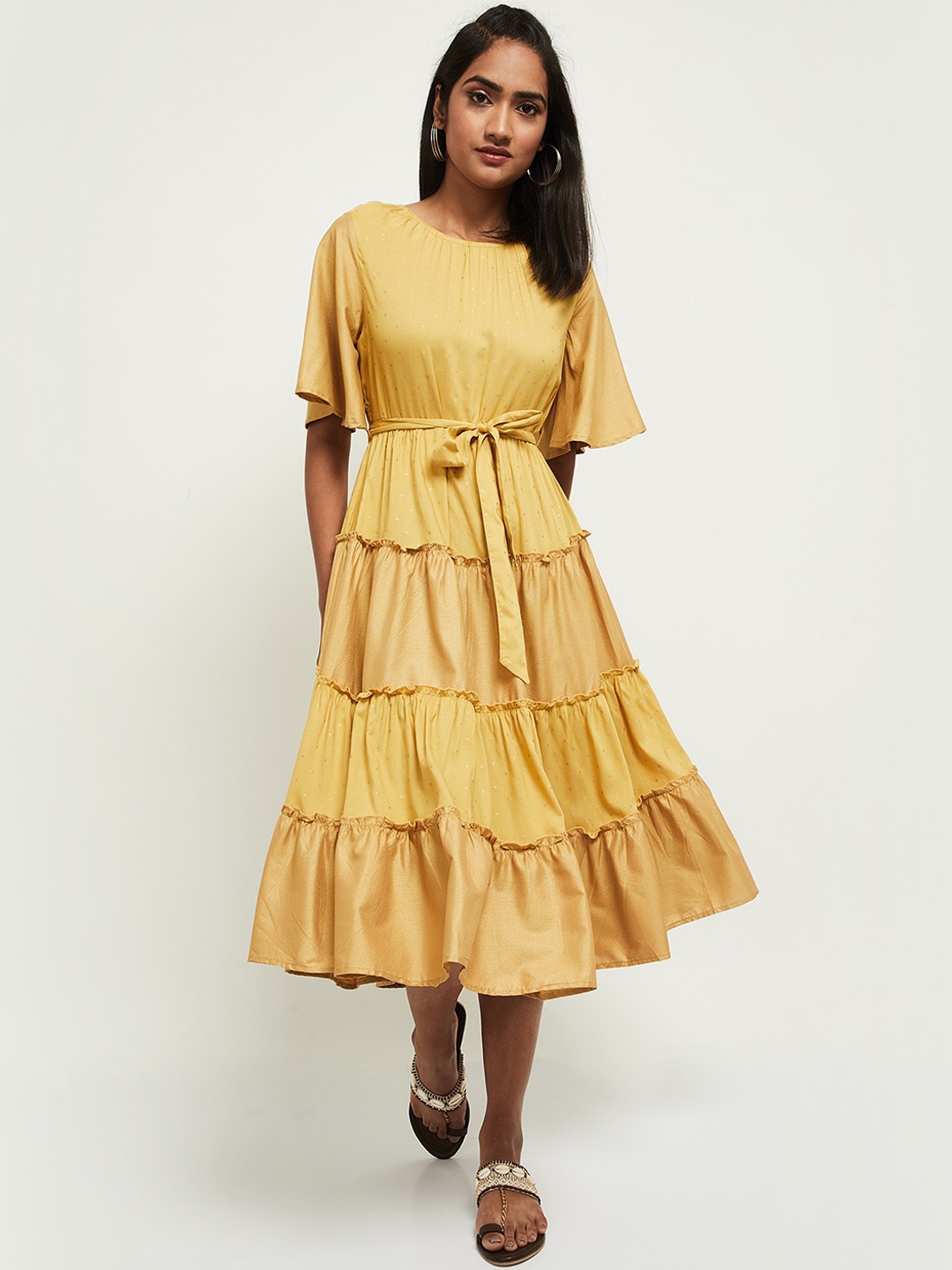 

max Yellow A-Line Midi Dress