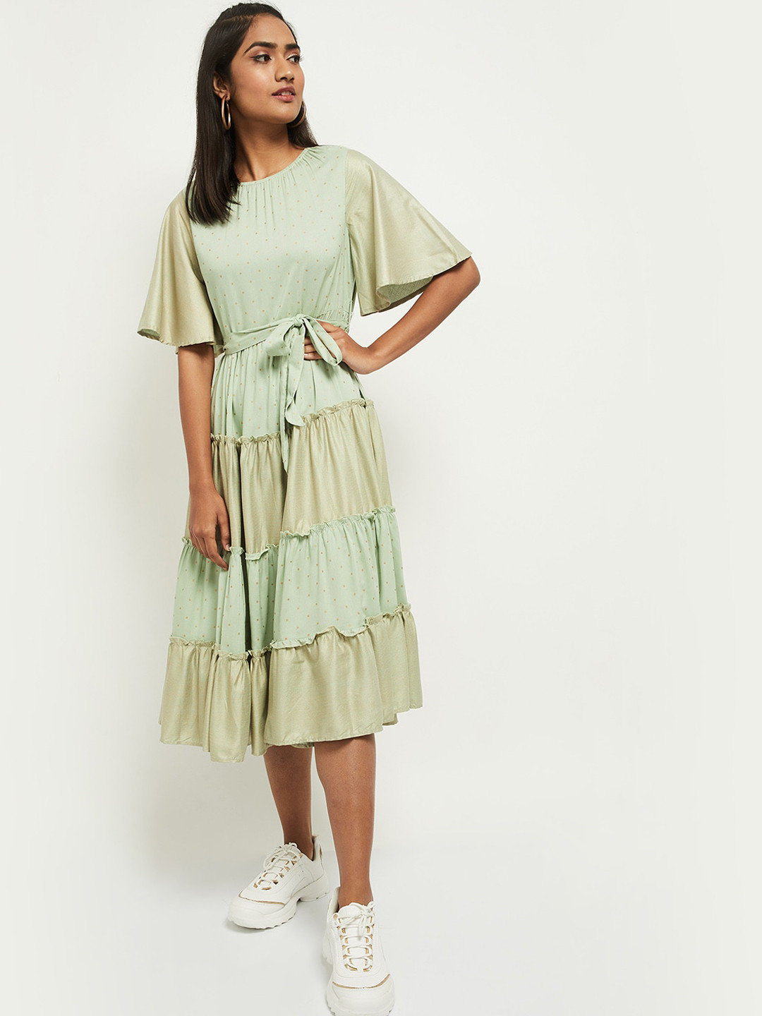 

max Green & Beige A-Line Dress