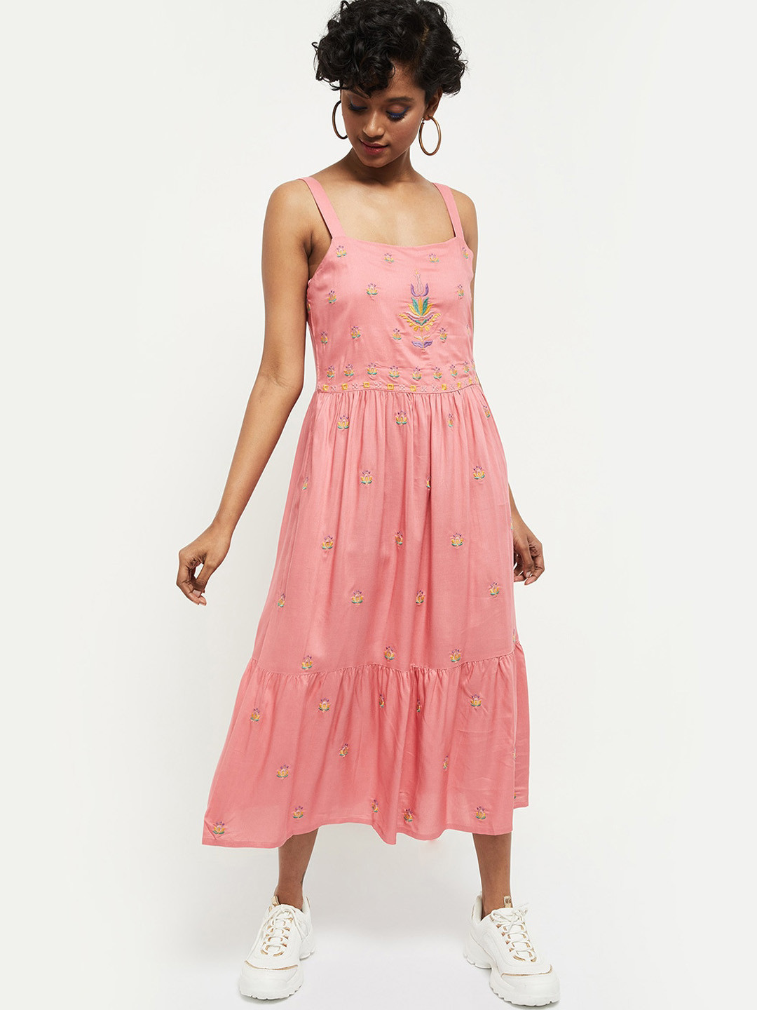 

max Pink Floral Embroidered A-Line Midi Dress
