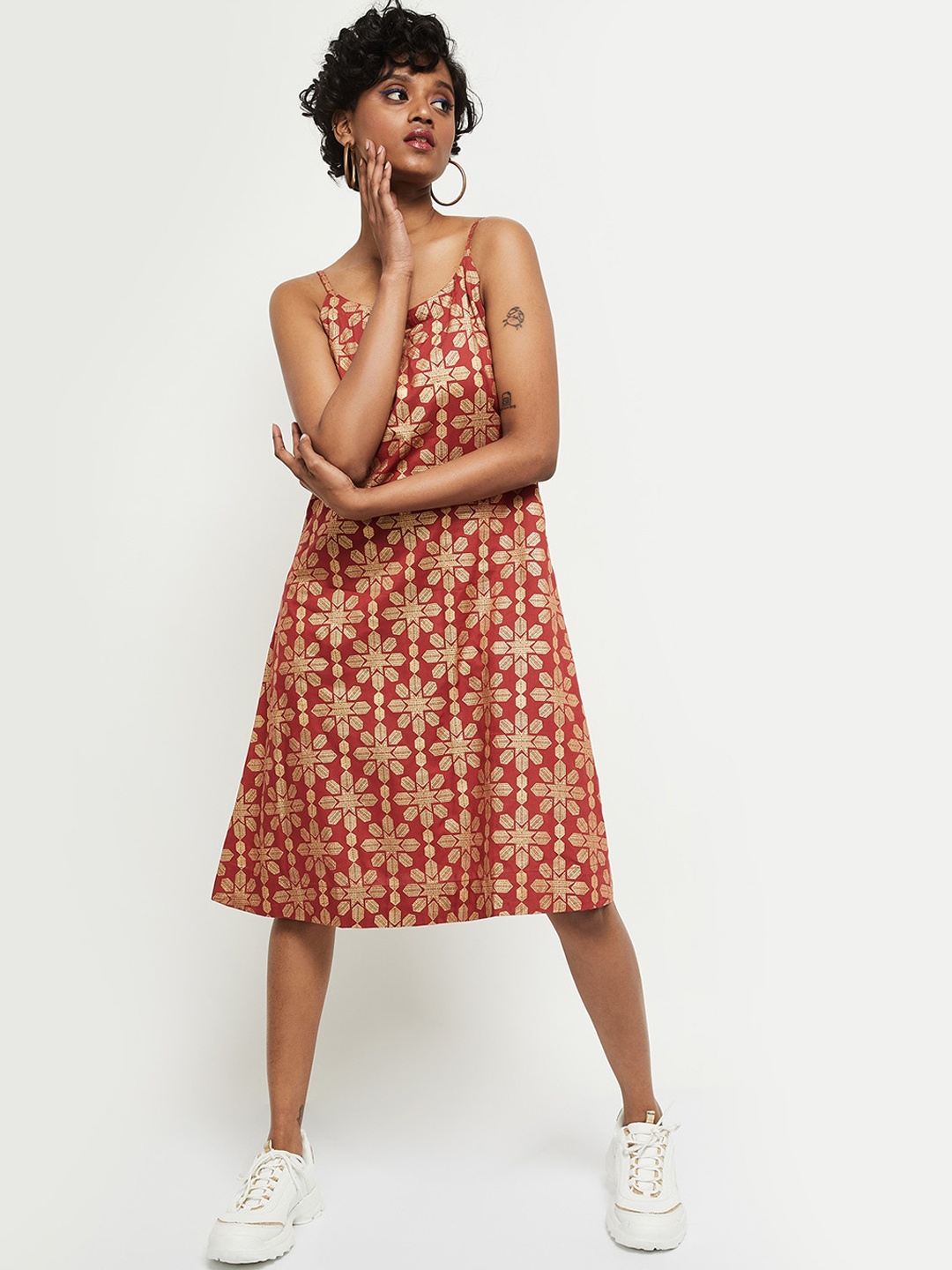 

max Rust & Gold-Toned A-Line Dress