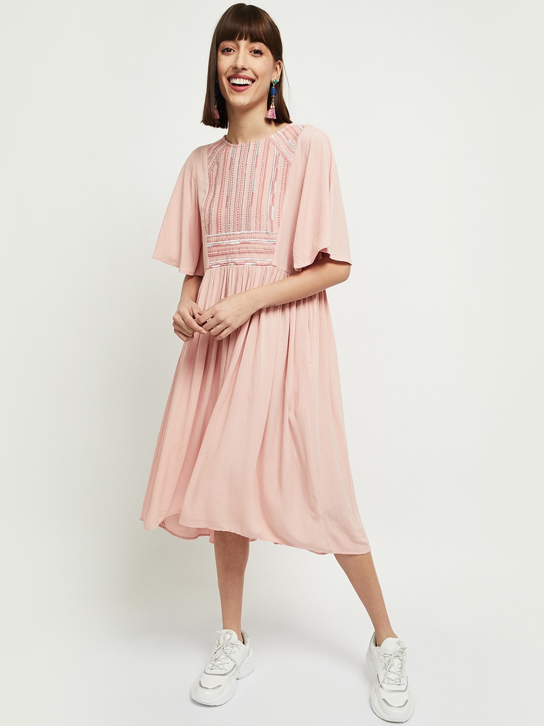 

max Pink Embellished Embroidered A-Line Midi Dress