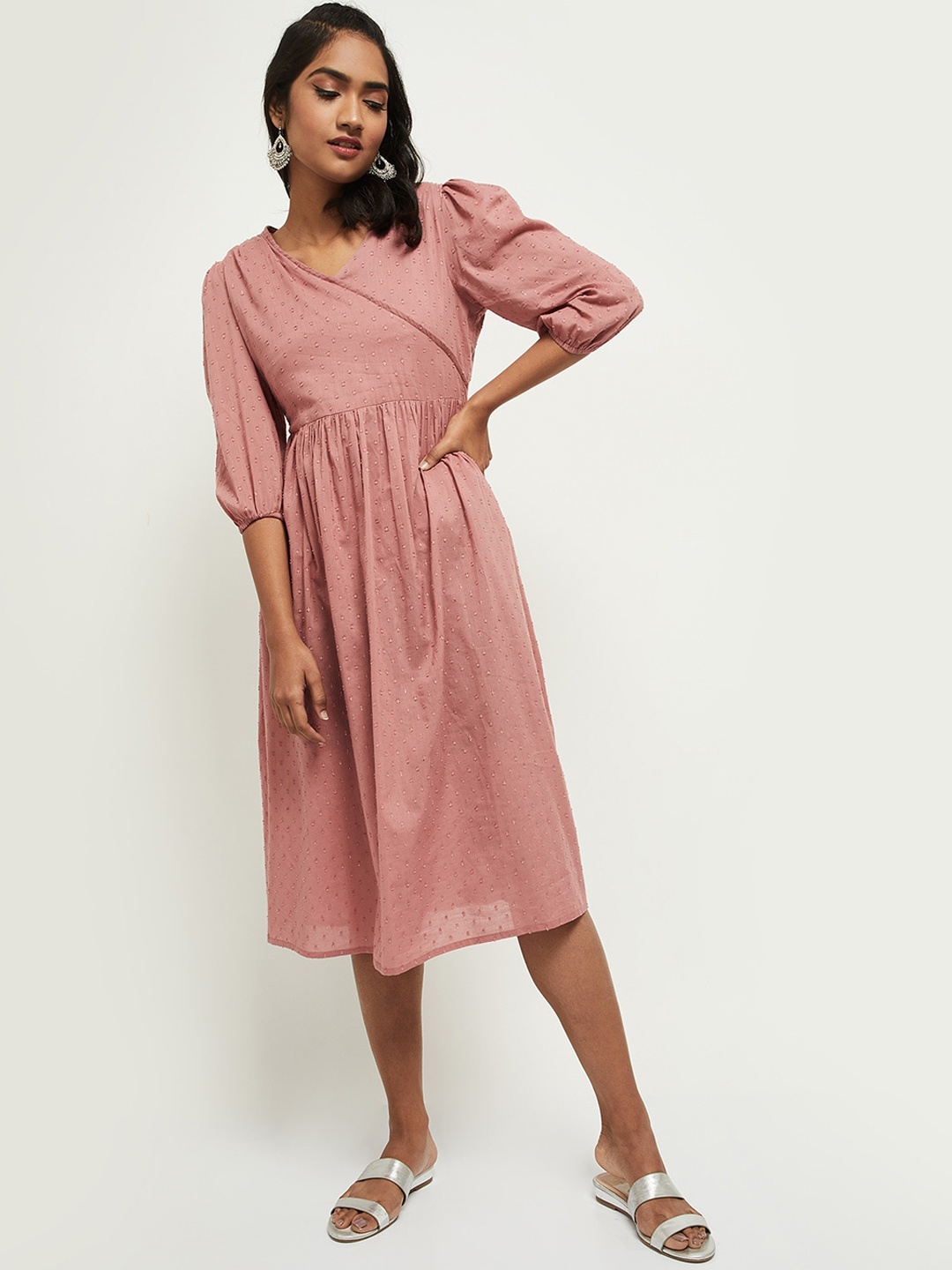 

max Pink Midi Wrap Dress