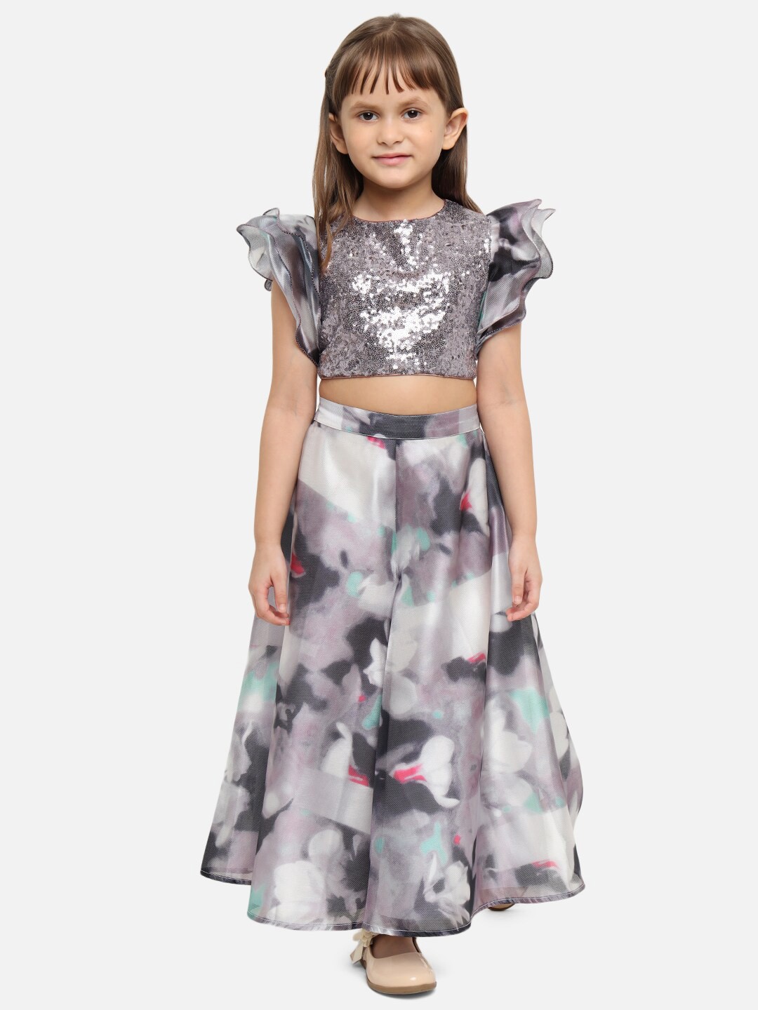 

Nauti Nati Girls Purple & Black Sequinned Ready to Wear Lehenga Choli