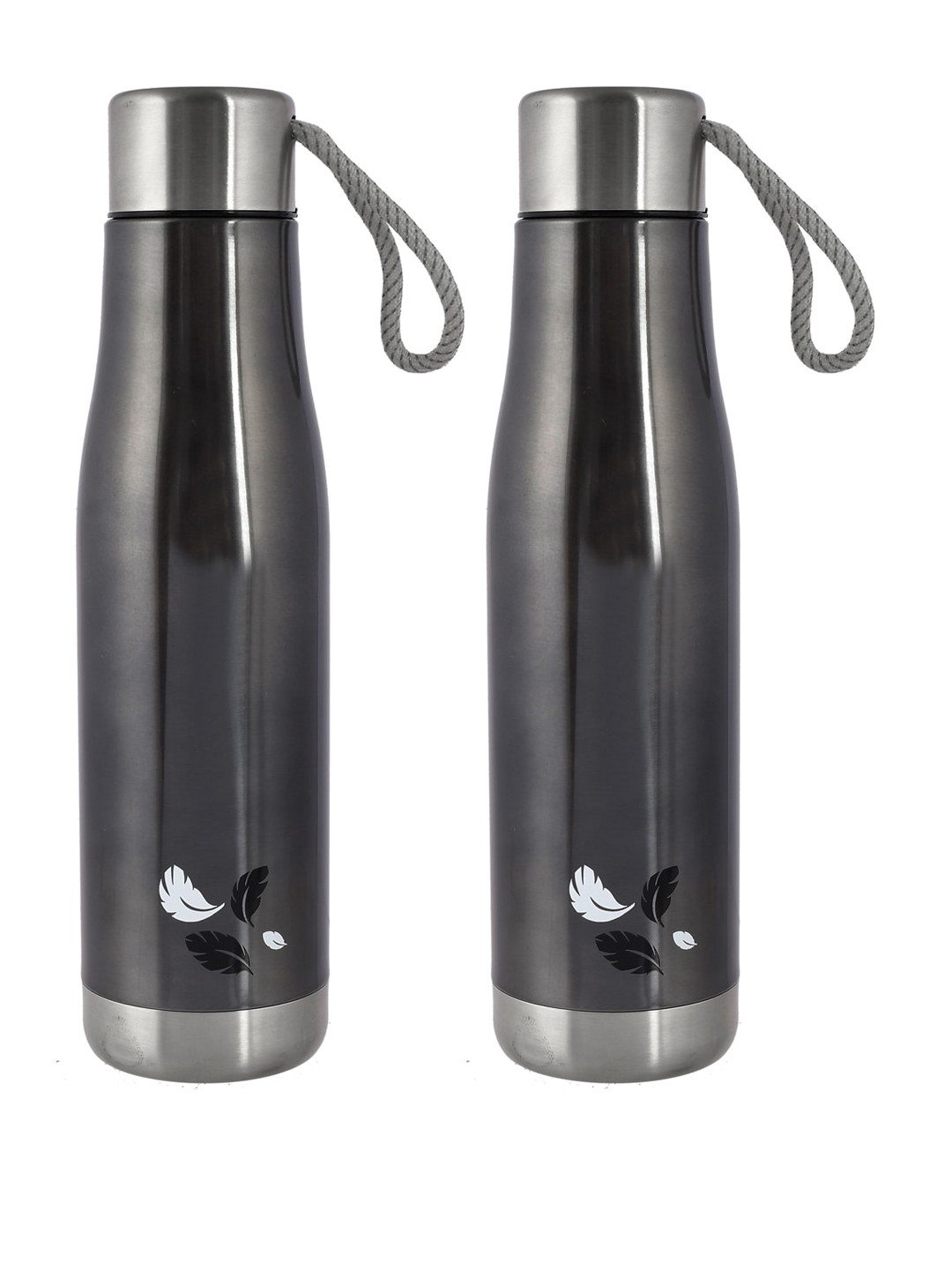 

Kuber Industries Set Of 2 Charcoal Grey & Silver-Toned Solid Stainless Steel Flasks