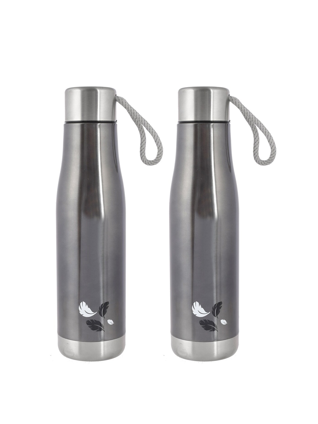 

Kuber Industries Set Of 2 Grey & Silver-Toned Solid Stainless Steel Flasks