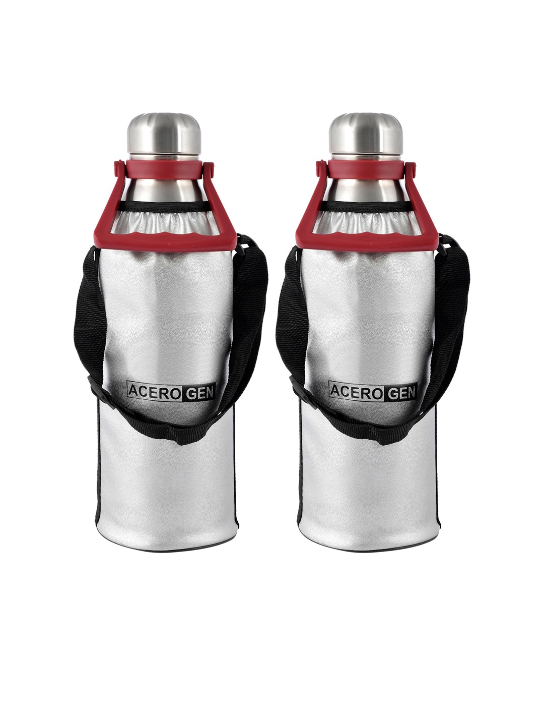 

Kuber Industries Set Of 2 Silver-Toned Solid Stainless Steel Water Bottles