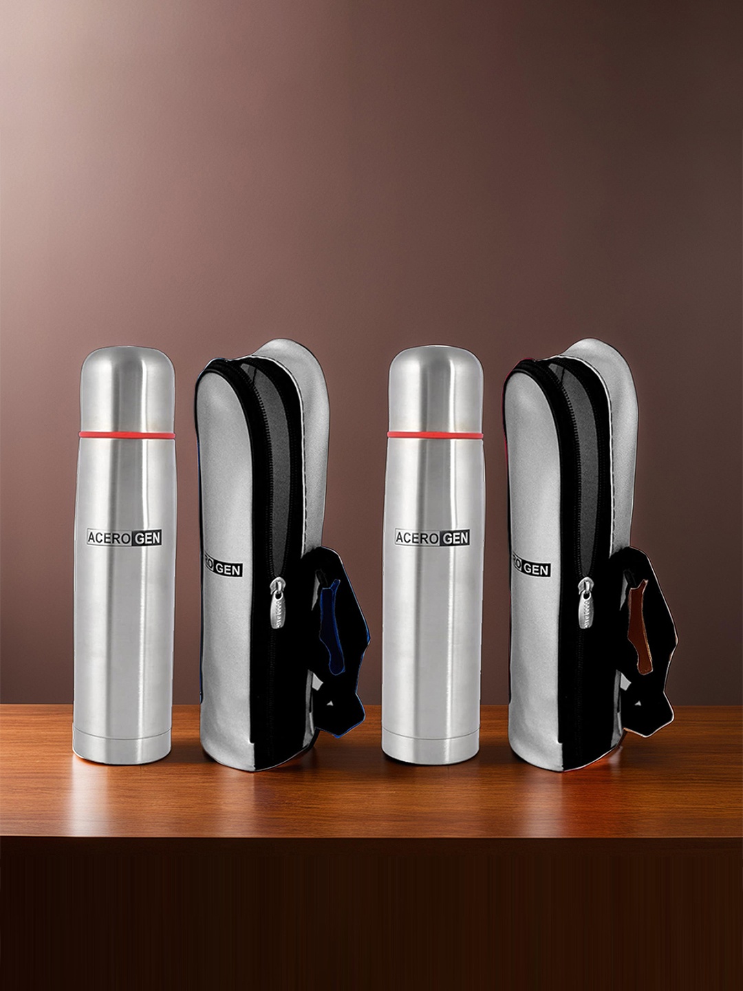 

Kuber Industries Set Of 2 Silver-Toned Solid Stainless Steel Water Bottle