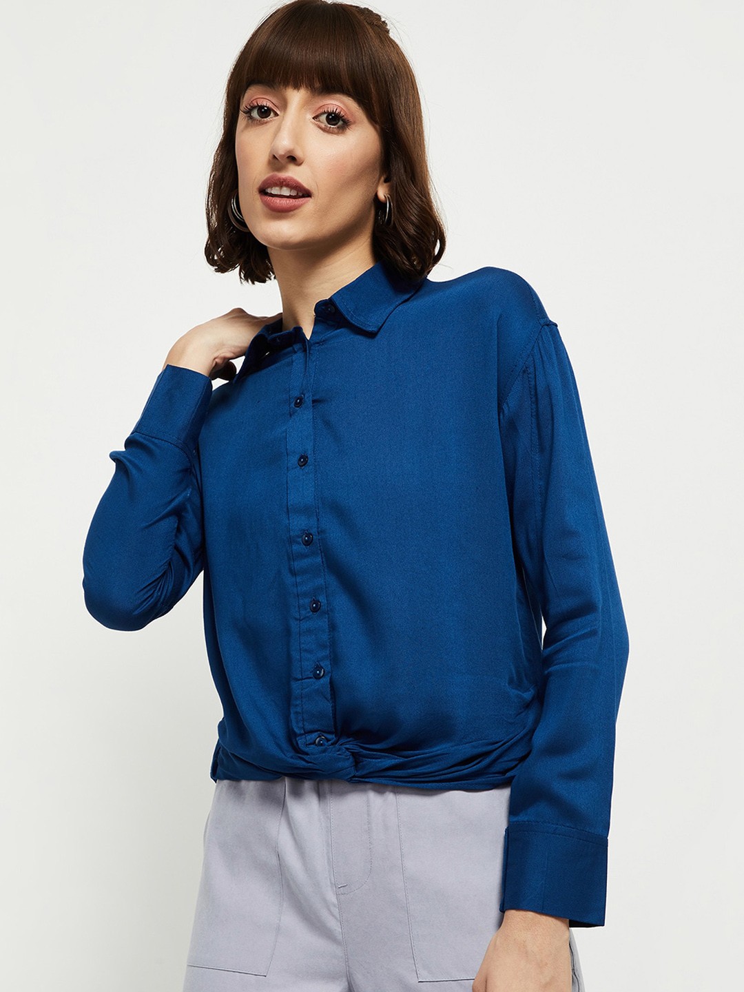 

max Women Blue Opaque Casual Shirt