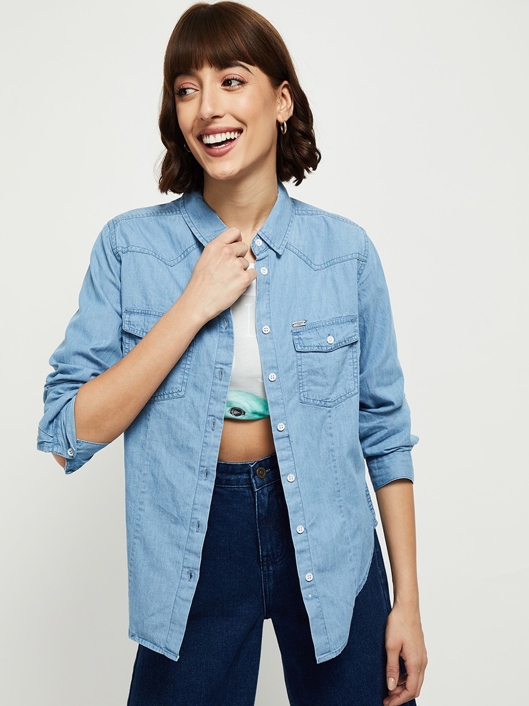 

max Women Blue Opaque Casual Shirt