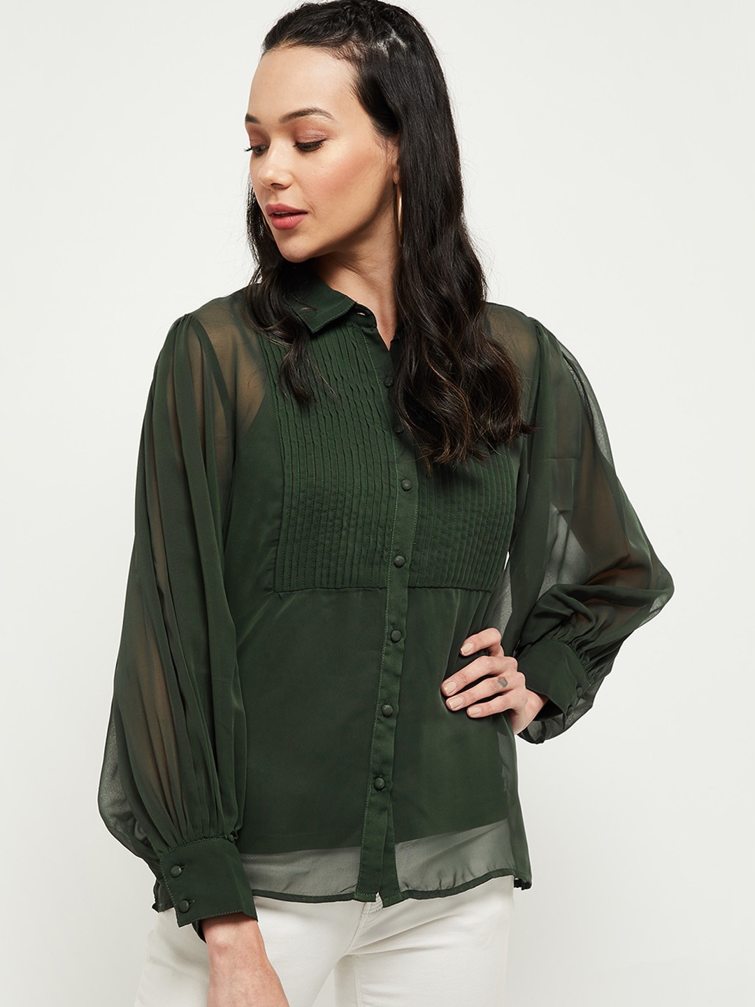 

max Women Green Opaque Casual Shirt