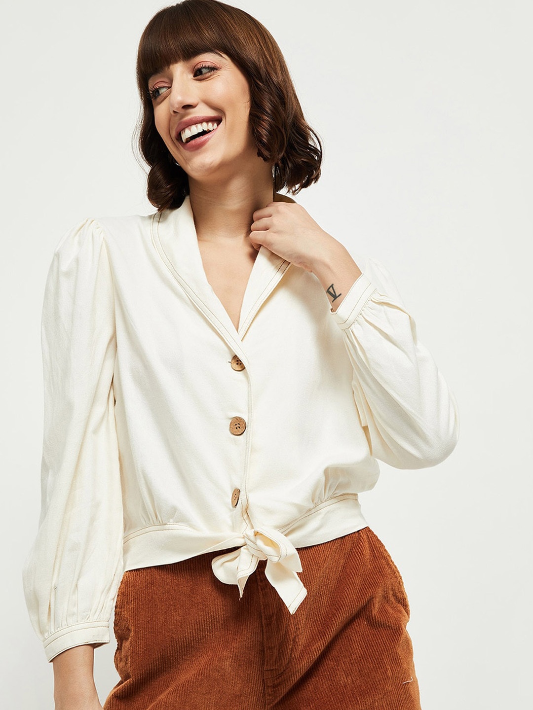 

max Women Cream-Coloured Opaque Casual Shirt