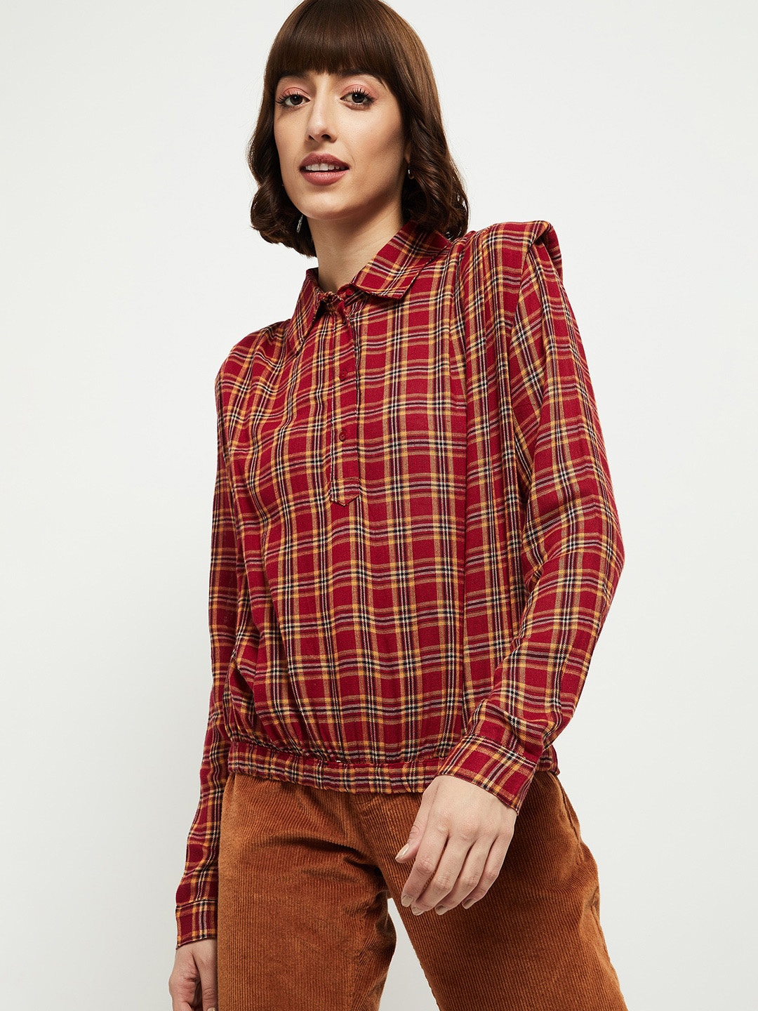 

max Women Multicoloured Tartan Checks Opaque Checked Casual Shirt, Multi