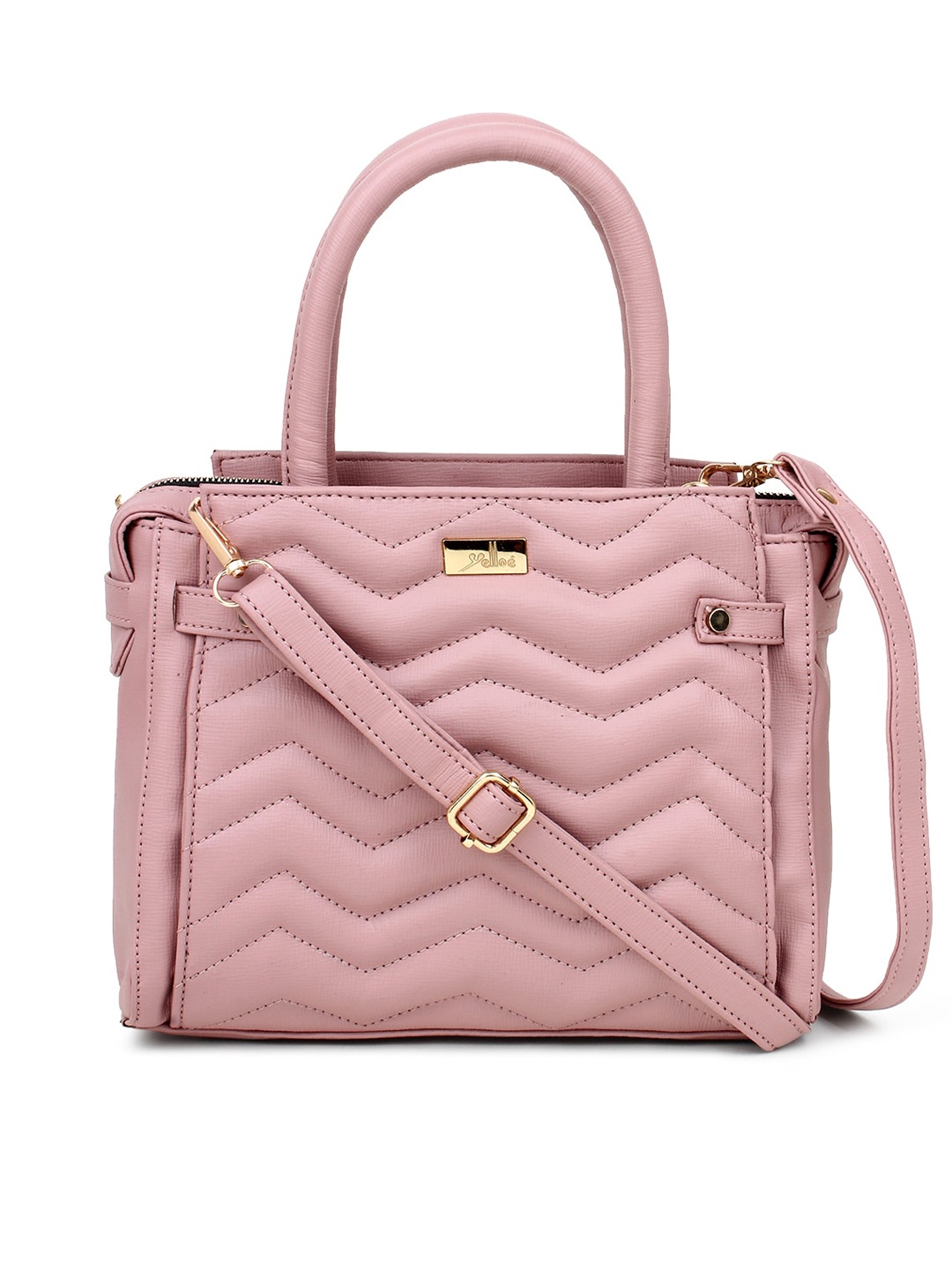 

yelloe Pink Geometric Textured Structured Handheld Bag with Quilted