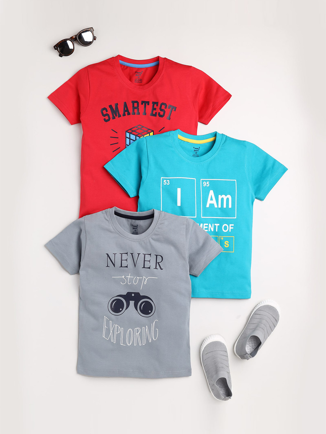 

Toonyport Boys Pack Of 3 Pure Cotton T-shirts, Red