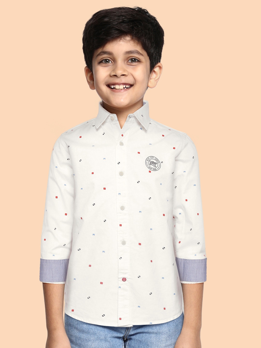 

RUFF Boys White Slim Fit Opaque Printed Casual Shirt