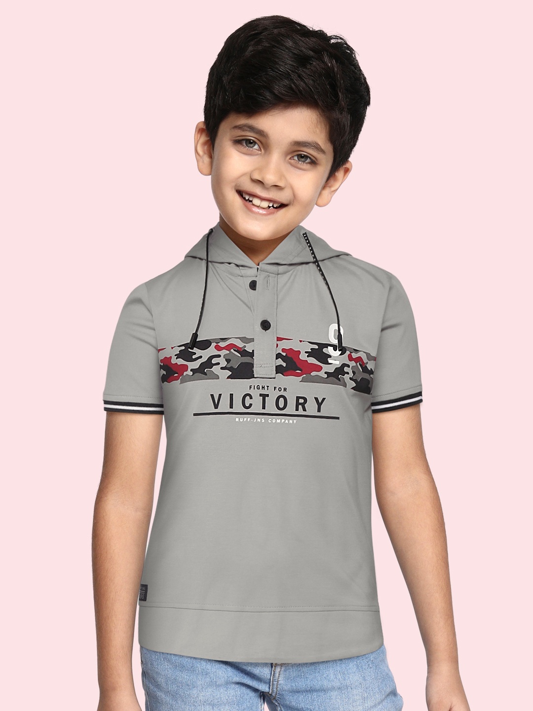 

RUFF Boys Grey Printed Slim Fit T-shirt
