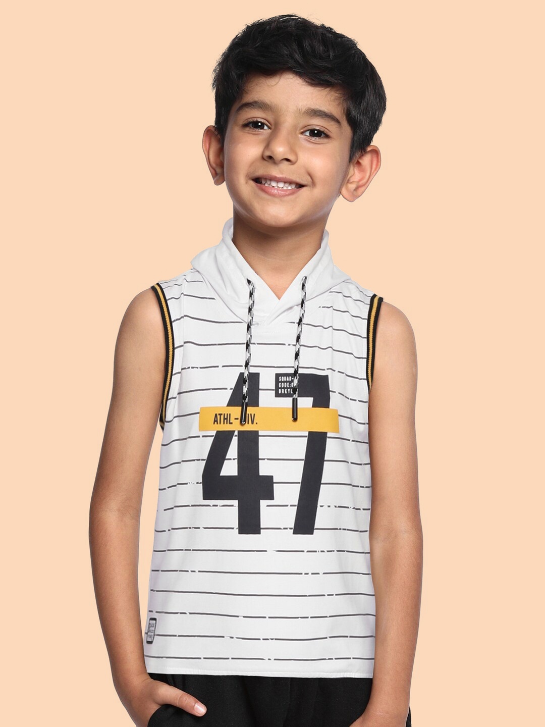 

RUFF Boys White & Black Striped Slim Fit T-shirt