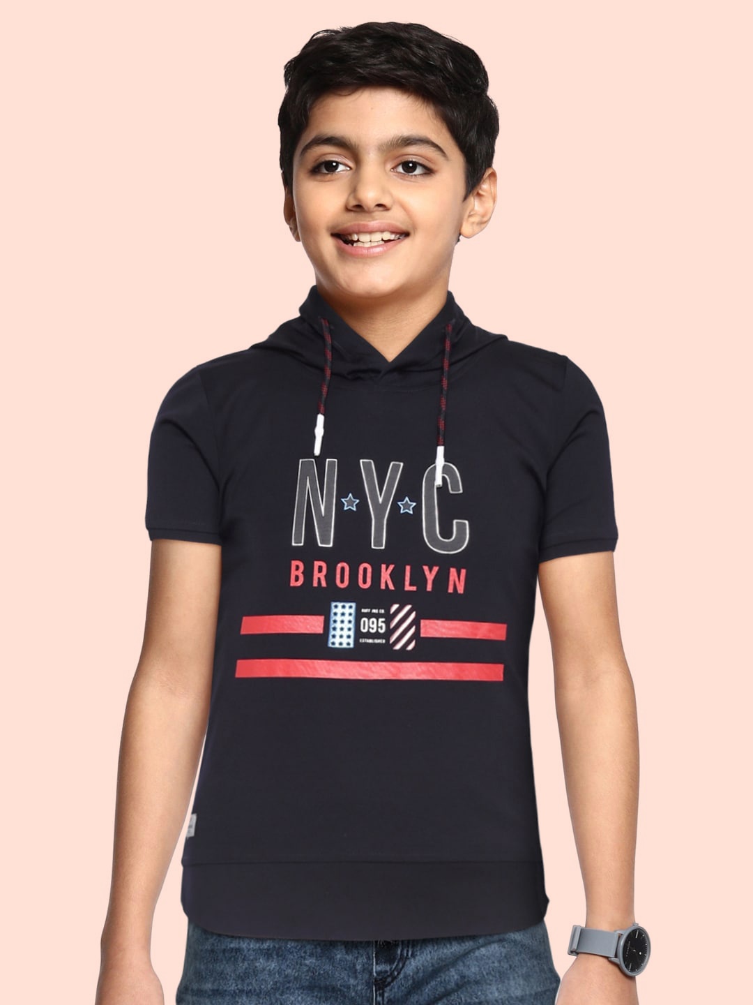 

RUFF Boys Navy Blue Printed Cotton Slim Fit T-shirt