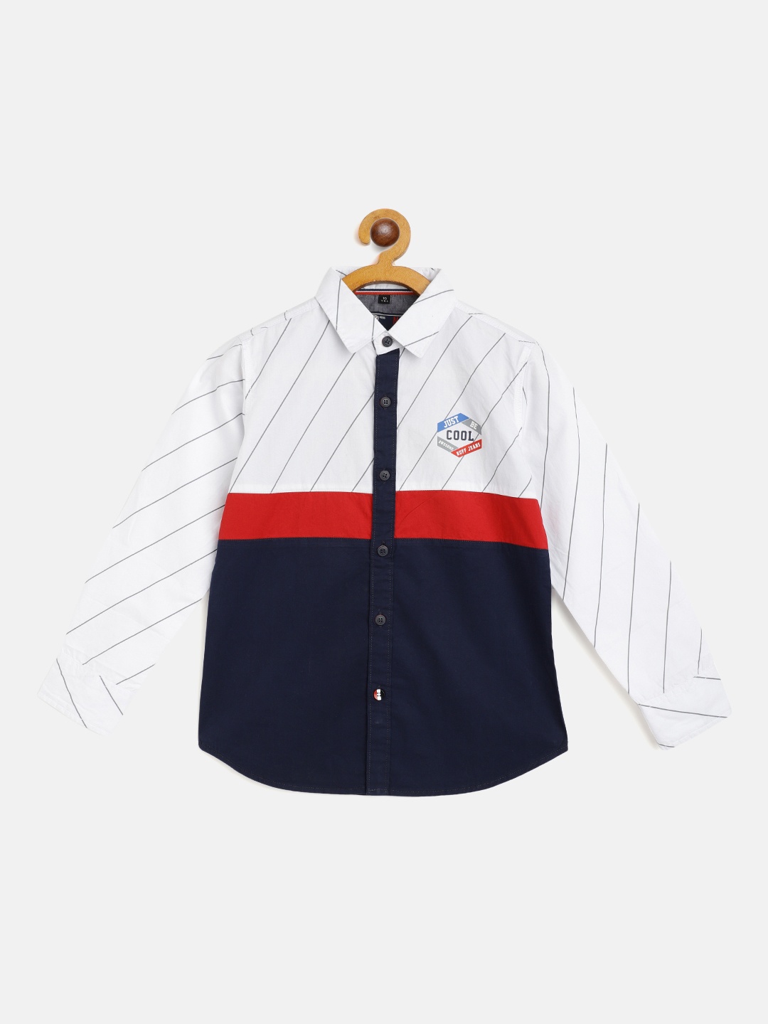 

RUFF Boys White Slim Fit Opaque Striped Casual Shirt