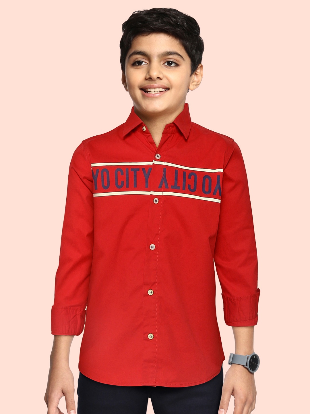 

RUFF Boys Maroon Slim Fit Opaque Printed Casual Shirt