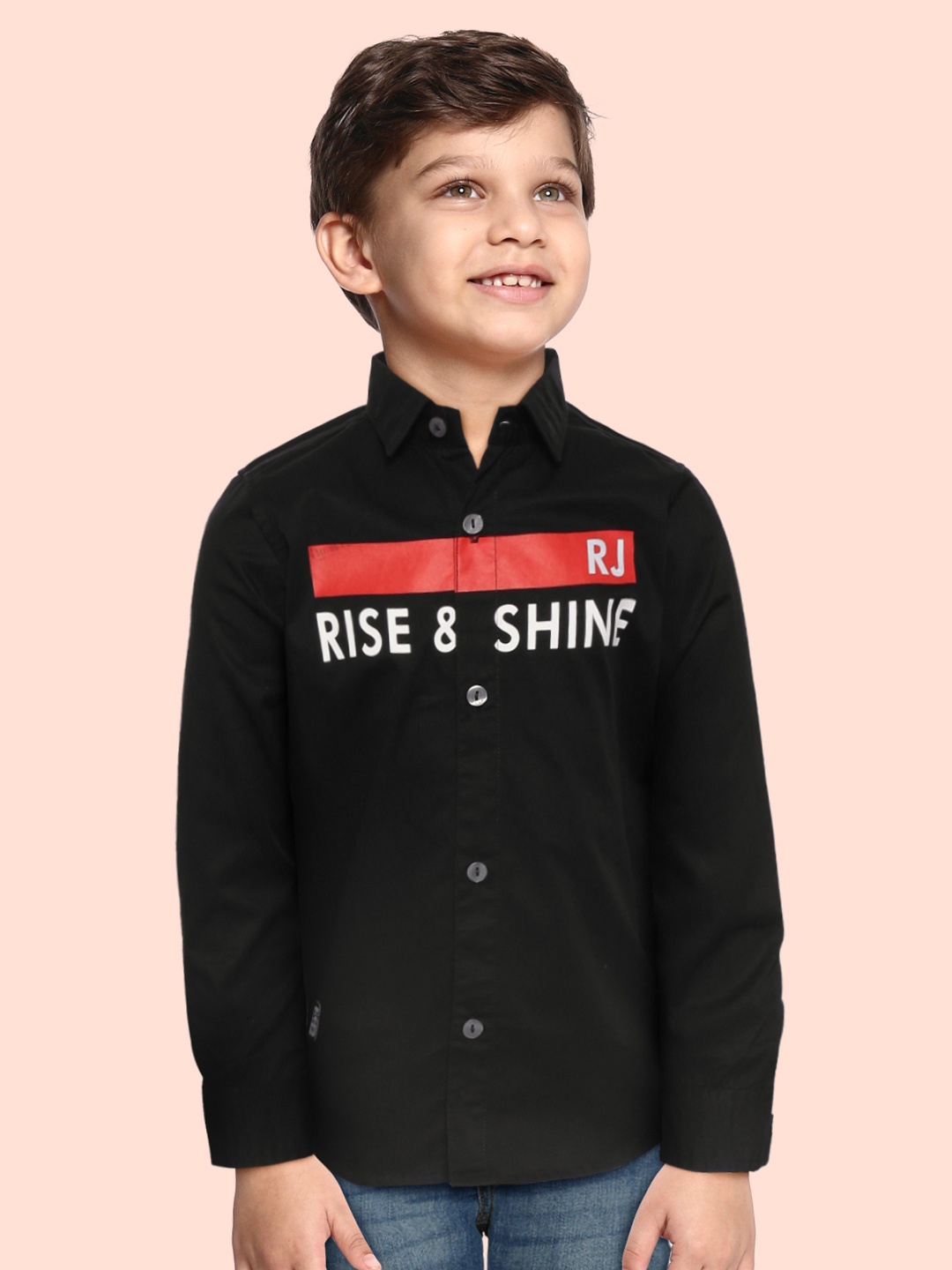 

RUFF Boys Black Slim Fit Opaque Printed Casual Shirt