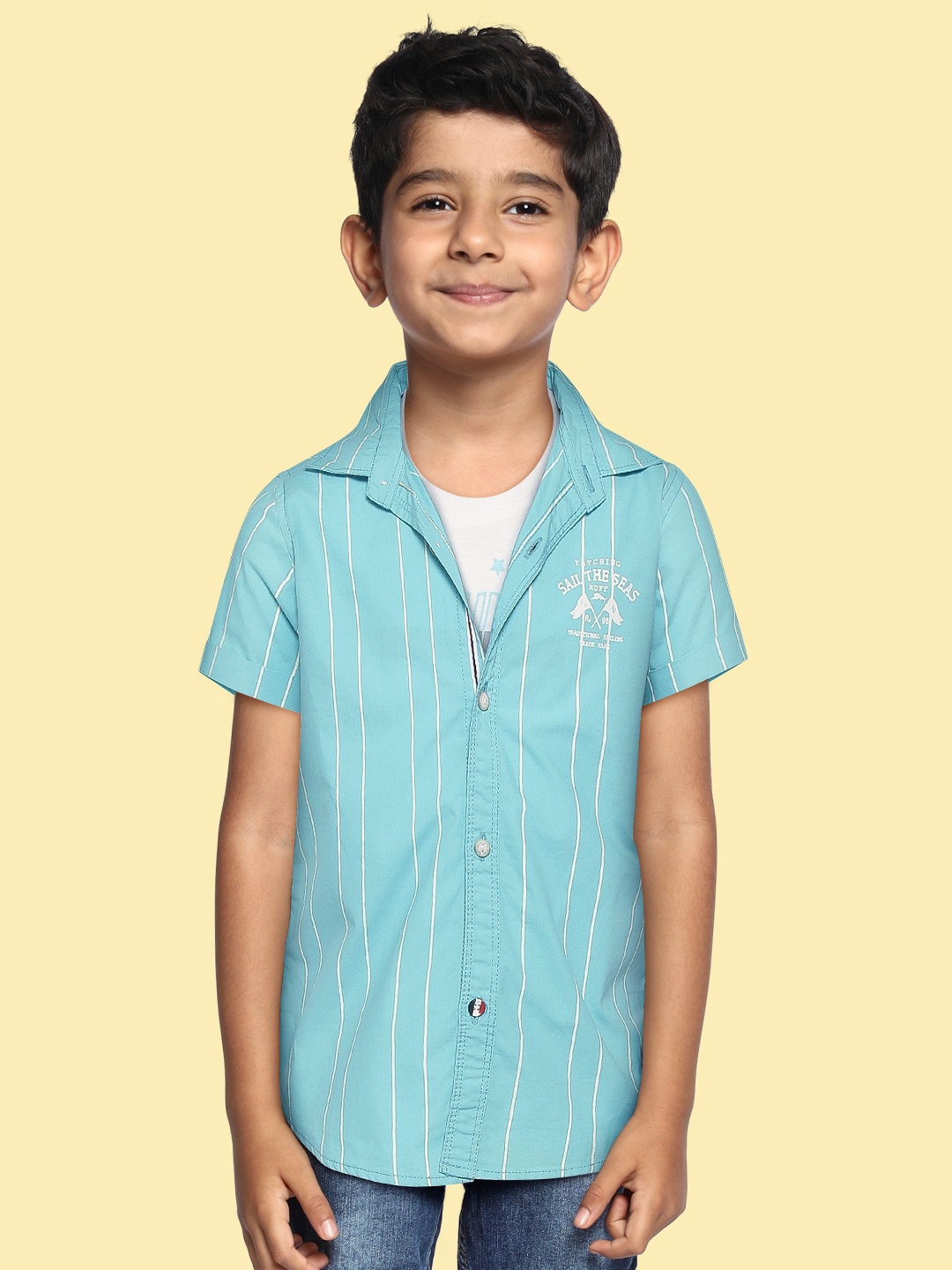 

RUFF Boys Blue Slim Fit Opaque Striped Casual Shirt
