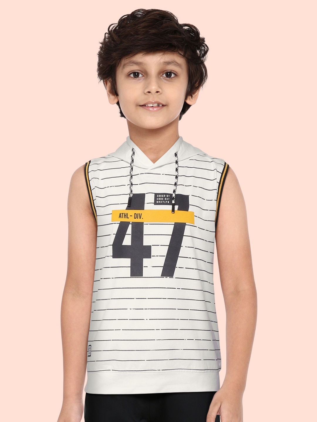 

RUFF Boys White & Black Striped Slim Fit T-shirt