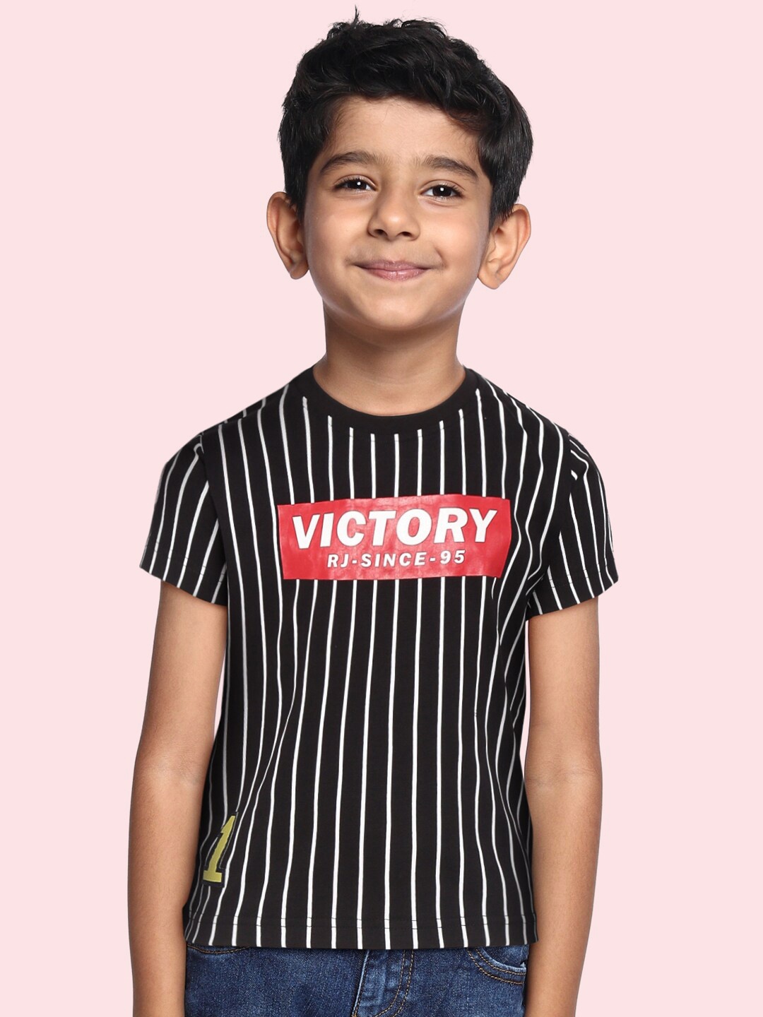 

RUFF Boys Black & Red Striped Slim Fit T-shirt