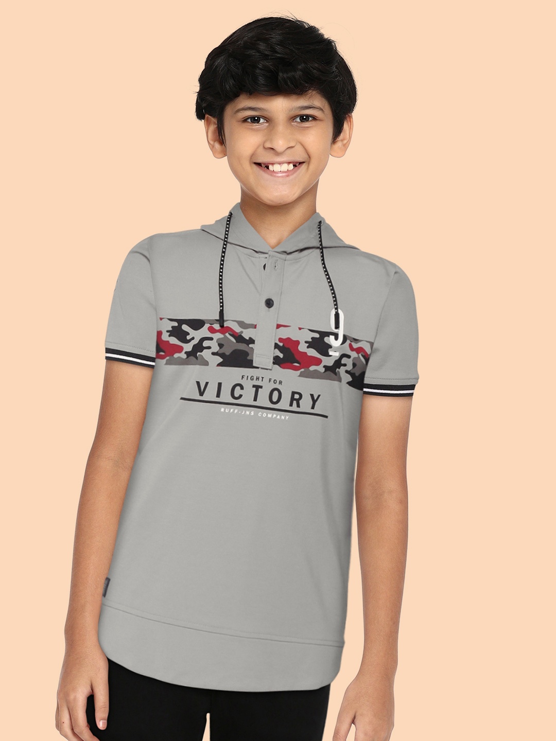 

RUFF Boys Grey Camouflage Printed Slim Fit T-shirt