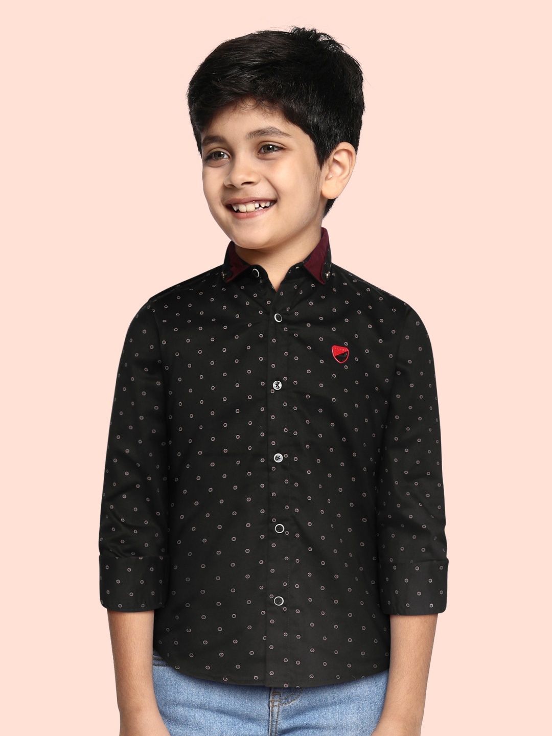 

RUFF Boys Black Slim Fit Opaque Printed Casual Shirt