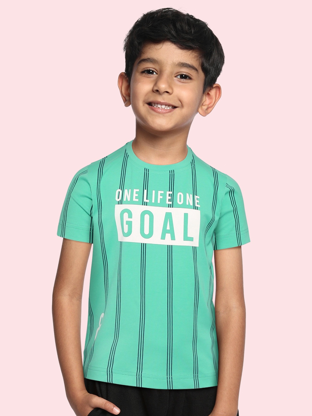 

RUFF Boys Green Striped Slim Fit T-shirt