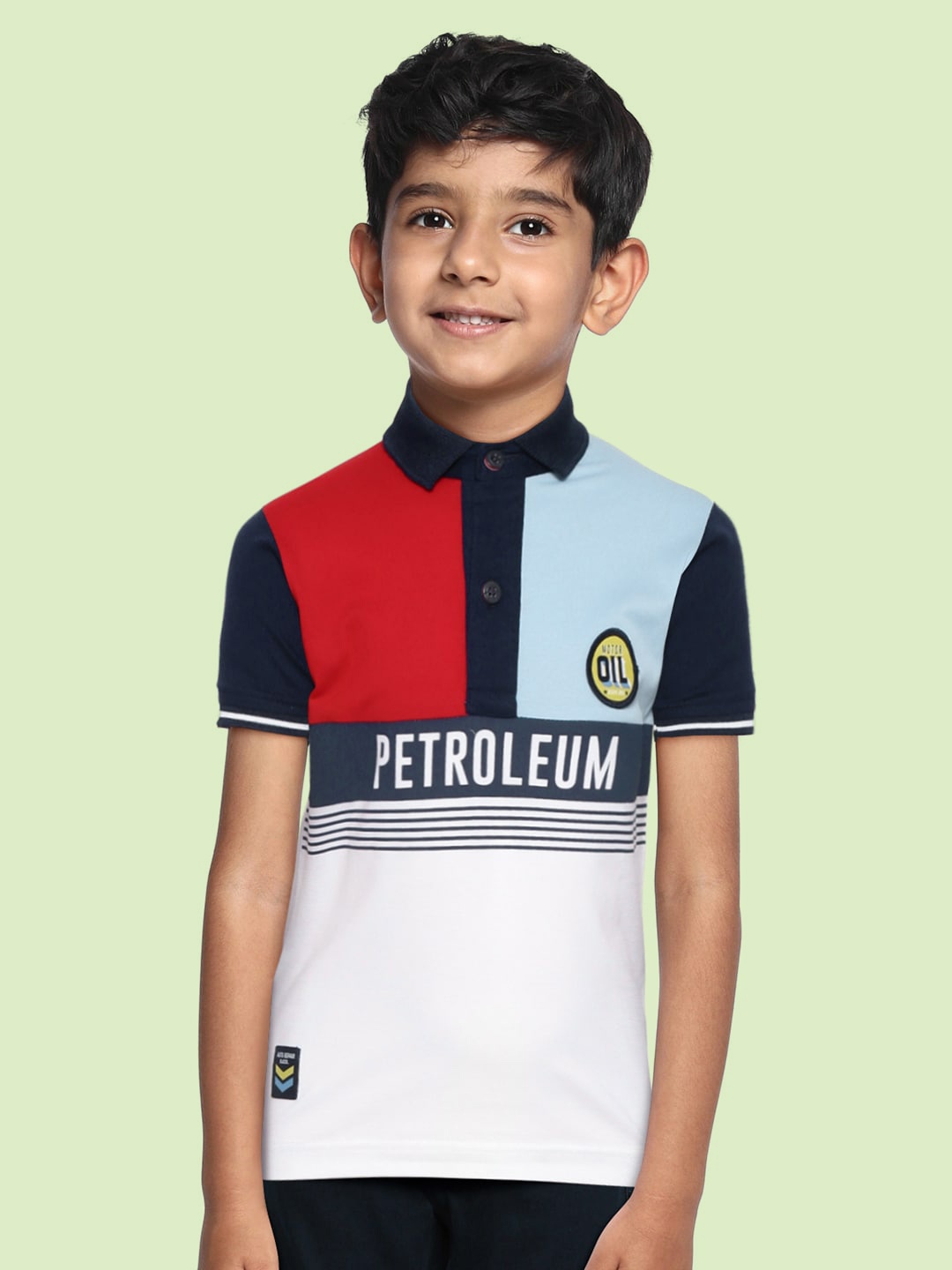 

RUFF Boys White & Red Colourblocked Polo Collar Slim Fit T-shirt