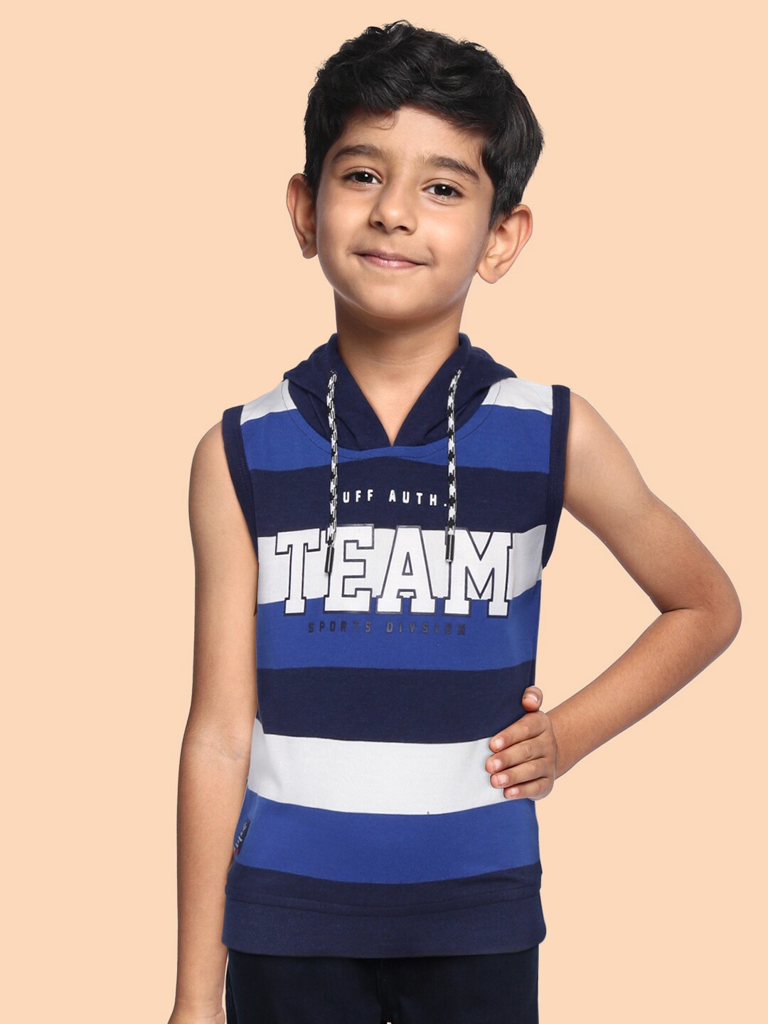 

RUFF Boys Blue & White Striped Slim Fit T-shirt