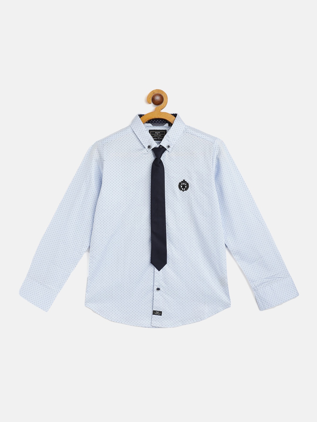 

RUFF Boys Blue Slim Fit Opaque Printed Casual Shirt