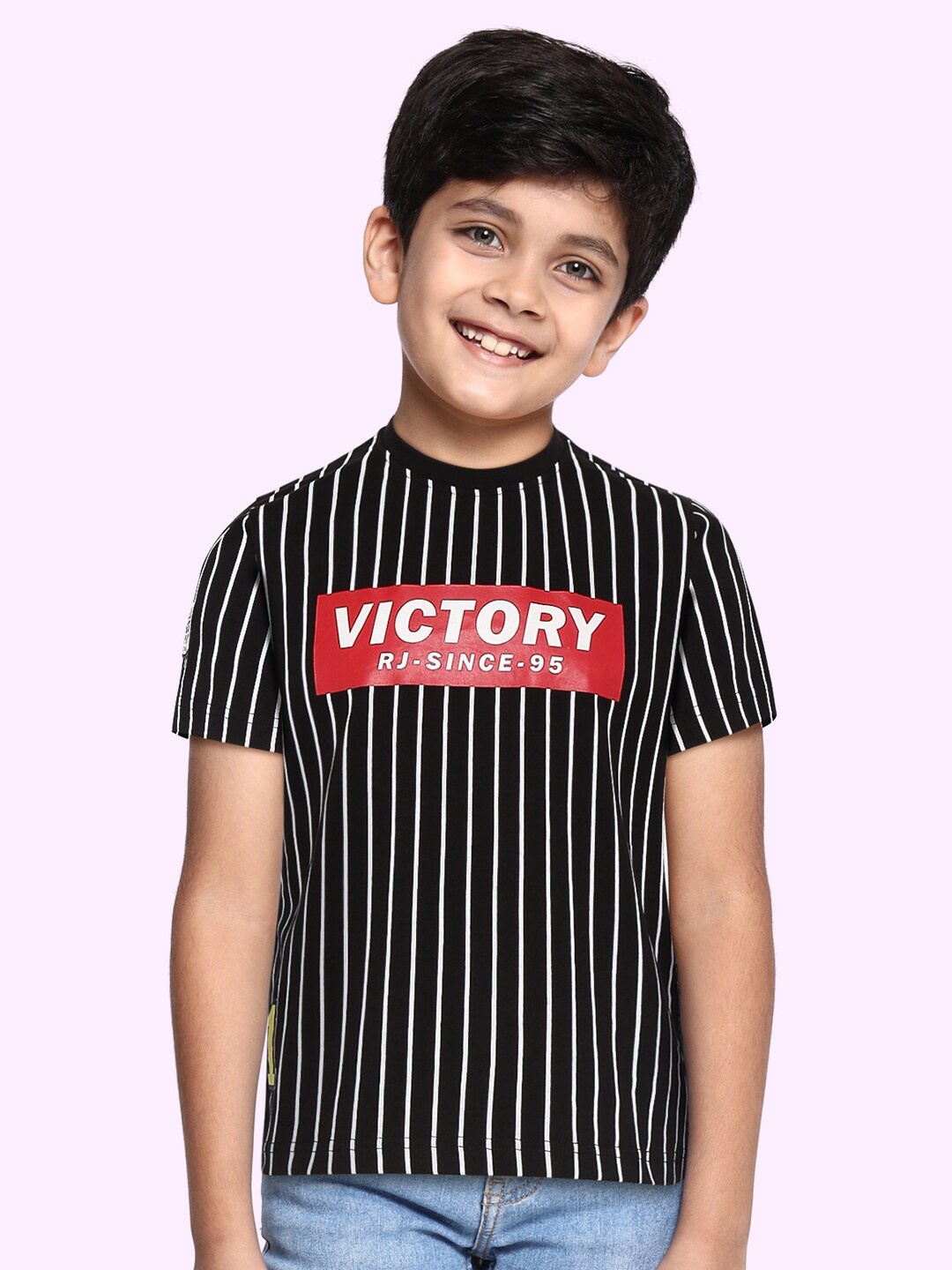 

RUFF Boys Black Striped Slim Fit T-shirt