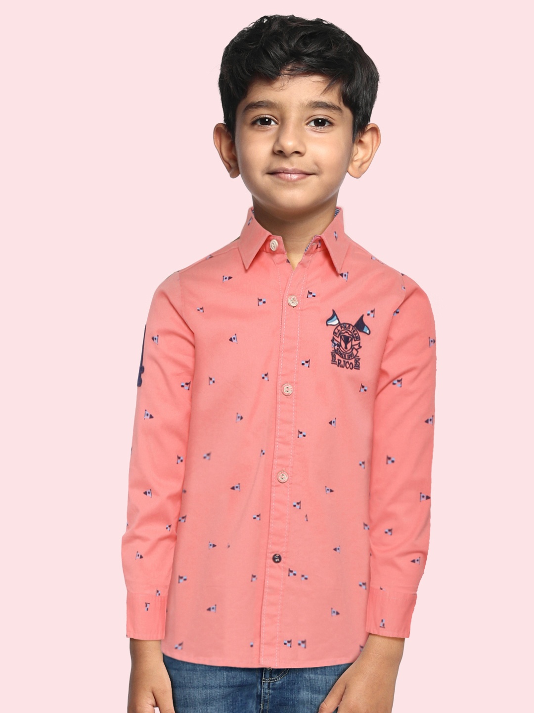 

RUFF Boys Pink Slim Fit Opaque Printed Casual Shirt