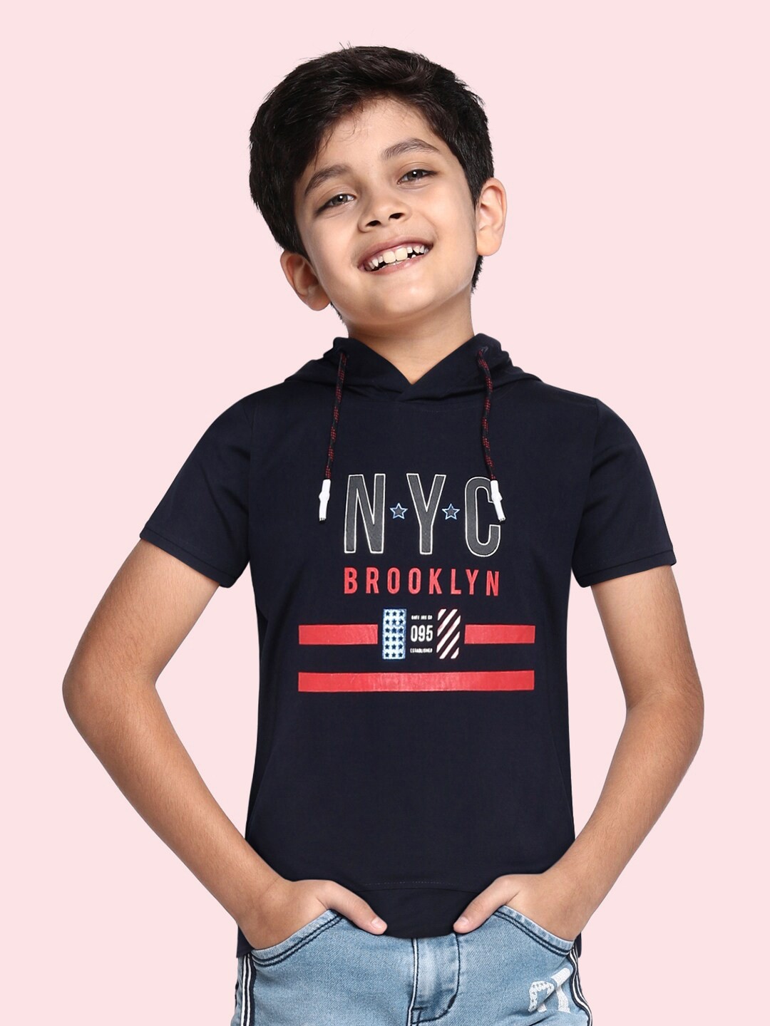 

RUFF Boys Navy Blue Typography Printed Slim Fit T-shirt