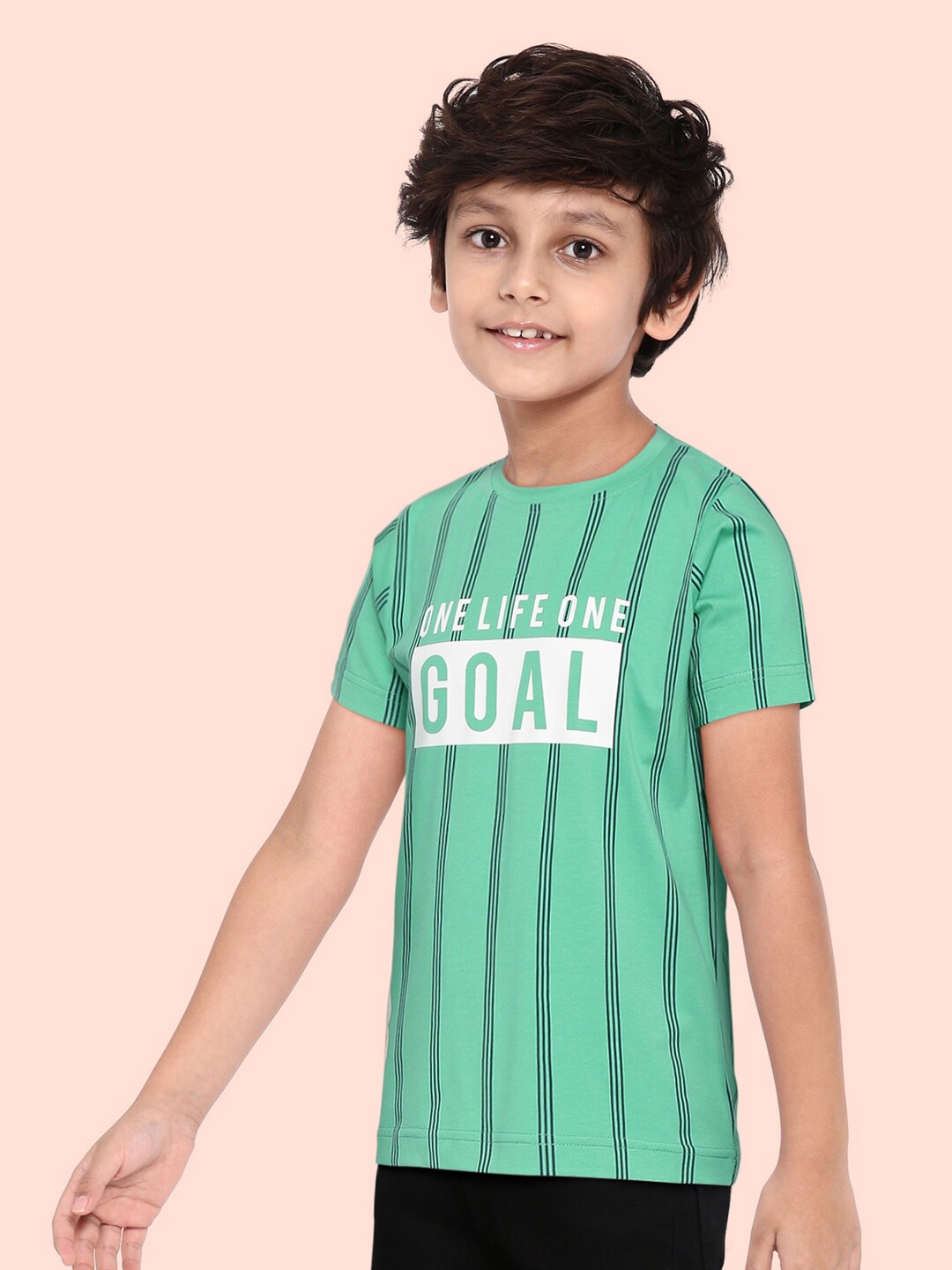 

RUFF Boys Green Striped Slim Fit T-shirt