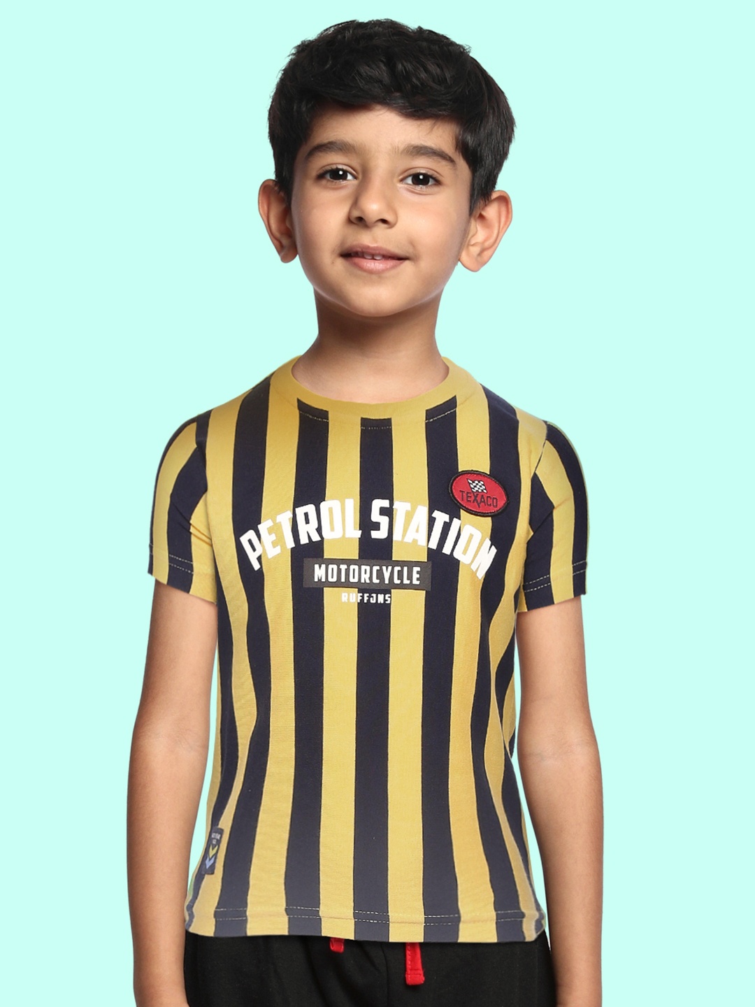 

RUFF Boys Gold-Toned & Black Striped Slim Fit T-shirt