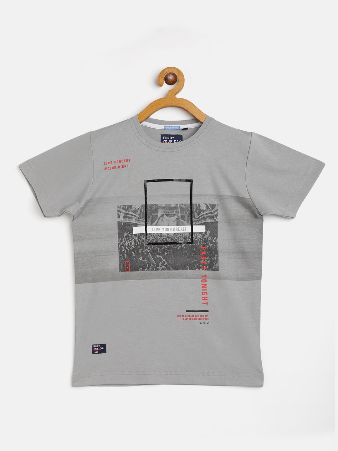 

RUFF Boys Grey Printed Slim Fit T-shirt