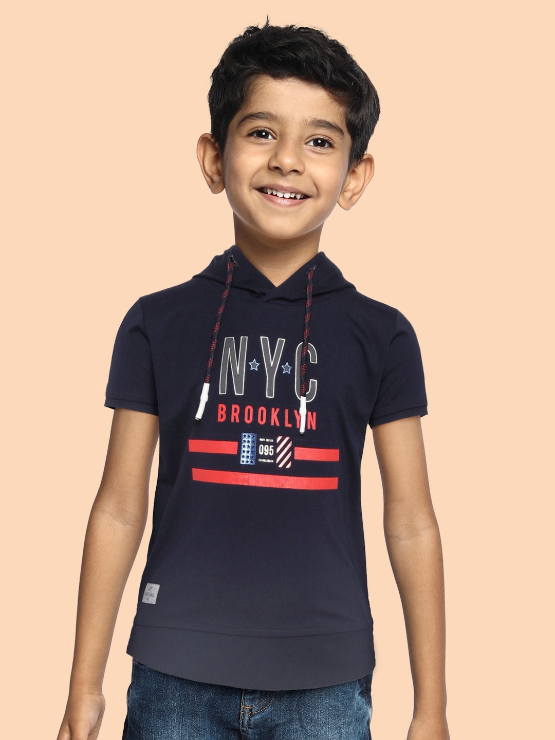 

RUFF Boys Navy Blue Typography Printed Slim Fit T-shirt