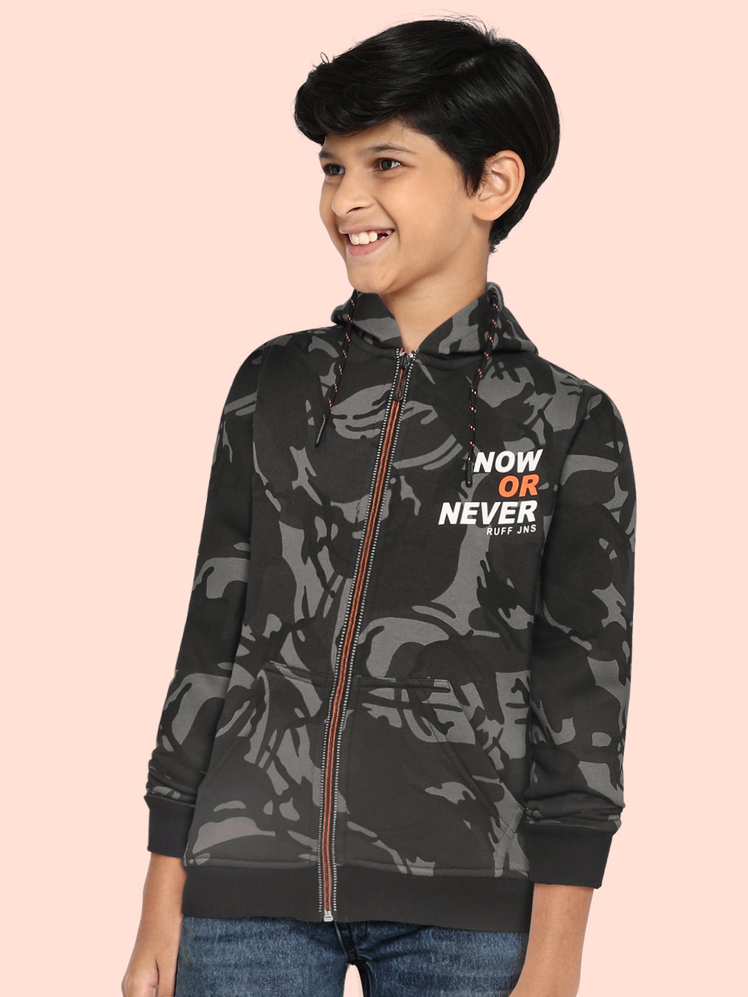 

RUFF Boys Green Printed Hooded Sweatshirt